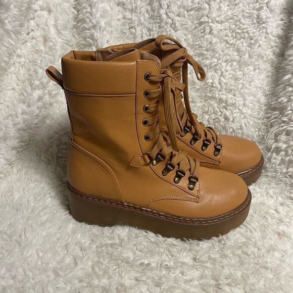 Sam Edelman Circus Synthetic tan lace up Combat Moto Boot chunky soles Size 8.5M - Picture 4 of 14